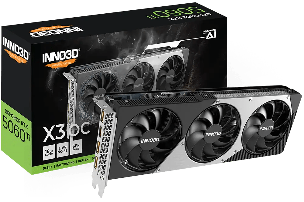 INNO3D GeForce RTX™ 5060 Ti 16GB X3 OC Graphic Card | N506T3 - 16D7X - 191073L - 8886307700704 - Vektra Computers LLC INNO3D GeForce RTX™ 5060 Ti 16GB X3 OC Graphic Card | N506T3 - 16D7X - 191073L - 8886307700704 - Vektra Computers LLC